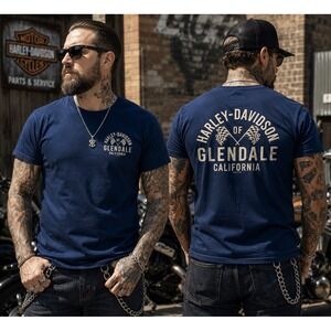 Harley Davidson Glendale California Navy Biker Graphic T-Shirt Motorcycle Men XL